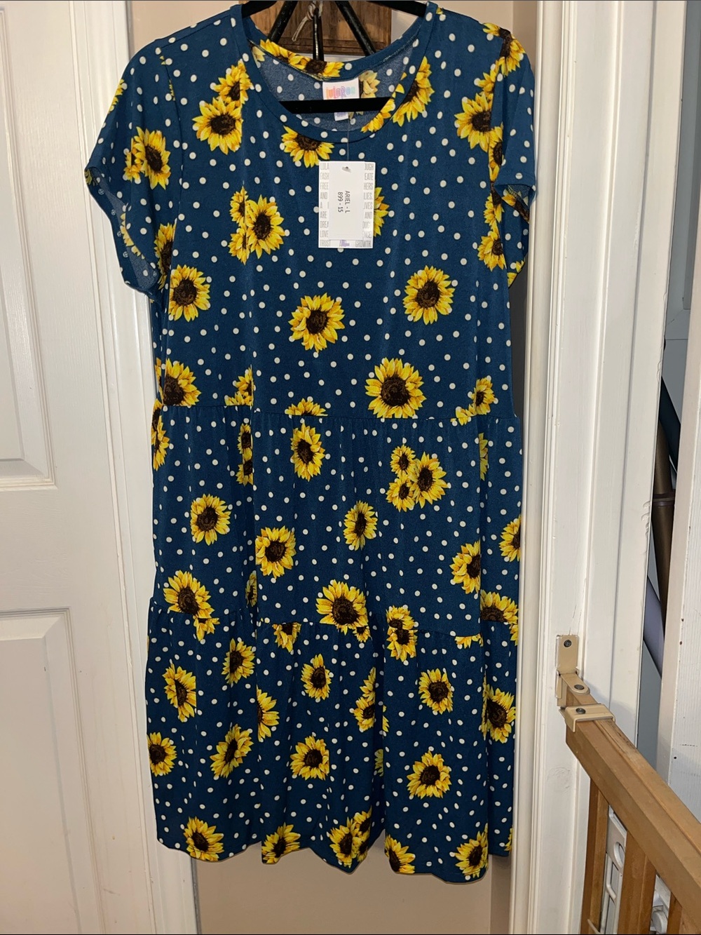LulaRoe Ariel Dress, Unicorn, Blue with 🌻& polka dots, size Large, NEW